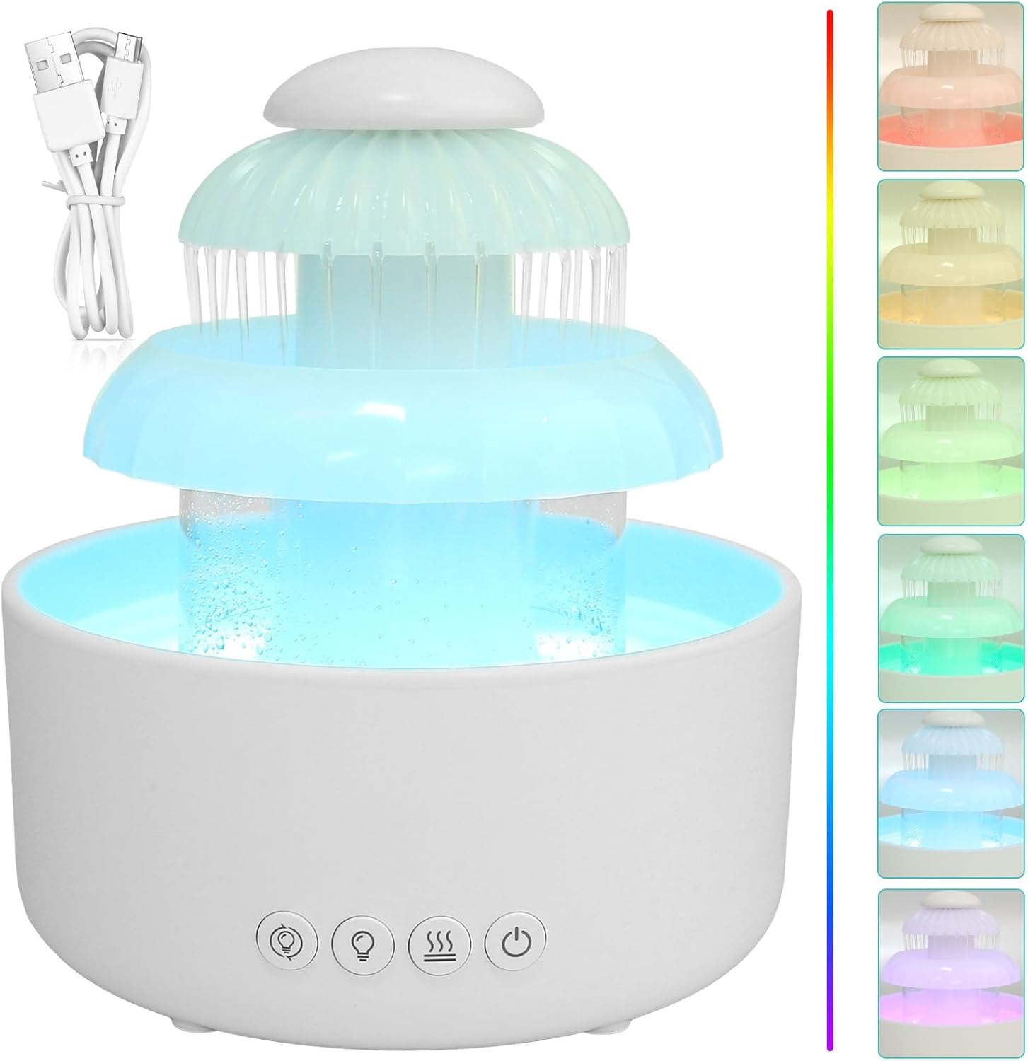 Wolkenregen-luftbefeuchter, 600 Ml, Wolkenregen-luftbefeuchter, Tropfdiffusor Mit 7 Lichtern, Farblampe Und Automatischer Abschaltung, Wolkenregen-luftbefeuchter Für Die Schlafentspannung Im Familienb