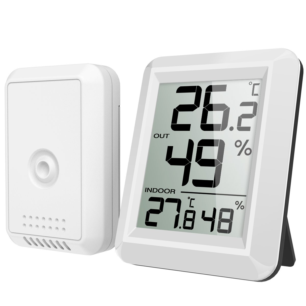 Innen- Und Außenthermometer, Digitales Hygrometer-thermometer Mit Kabellosem Außensensor, Angeschlossenes Thermometer Für Zuhause, Draußen, Garten, Mit Großem Lcd-bildschirm, ℃/℉-schalter