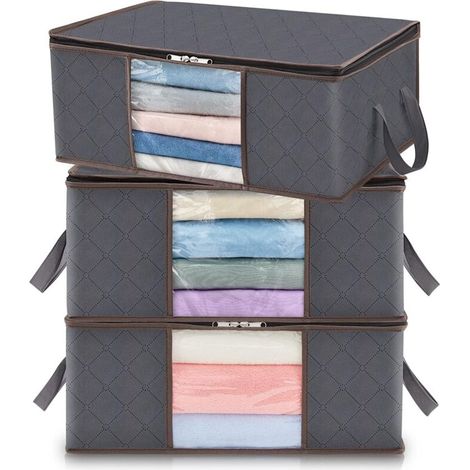 Faltbare Aufbewahrungstasche (35 L) – Maße: 50 X 35 X 20 Cm – Vliesstoff Mit Sichtfenstern – 3er-set Für Kleidung Und Spielzeug