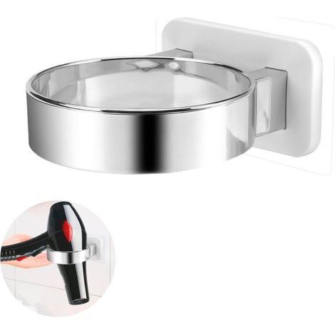 Umweltfreundlicher, Wandmontierter Haartrocknerhalter Aus Pvc – Chrom-finish – Extra Breiter Rand – Einfache, Bohrfreie Montage
