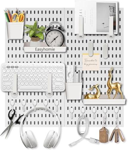 Set Mit 4 Lochplatten (30 X 30 Cm) + 20 Zubehörteilen Zur Aufbewahrung, Organisation Und Dekoration Von Räumen, Frei Kombinierbar Und Einfach Zu Montieren, Weiß