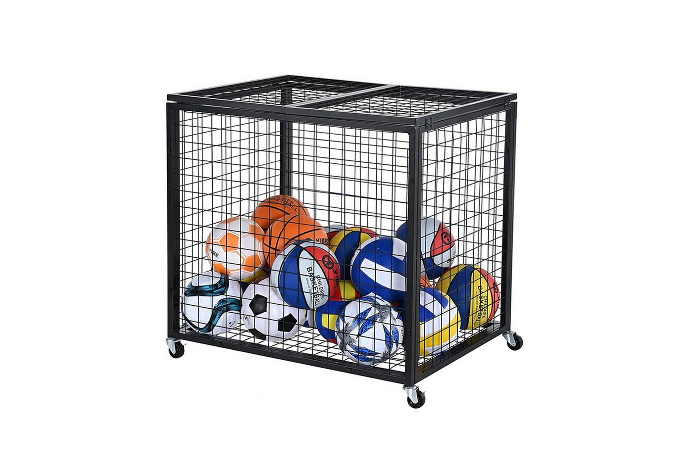 Relaxdays Ballwagen, 4 Rollen, Bremsen, Hbt: 81,5 X 85 X 66 Cm, Abschließbar, Ballkäfig Für Fußball, Basketball, Schwarz Bild 2