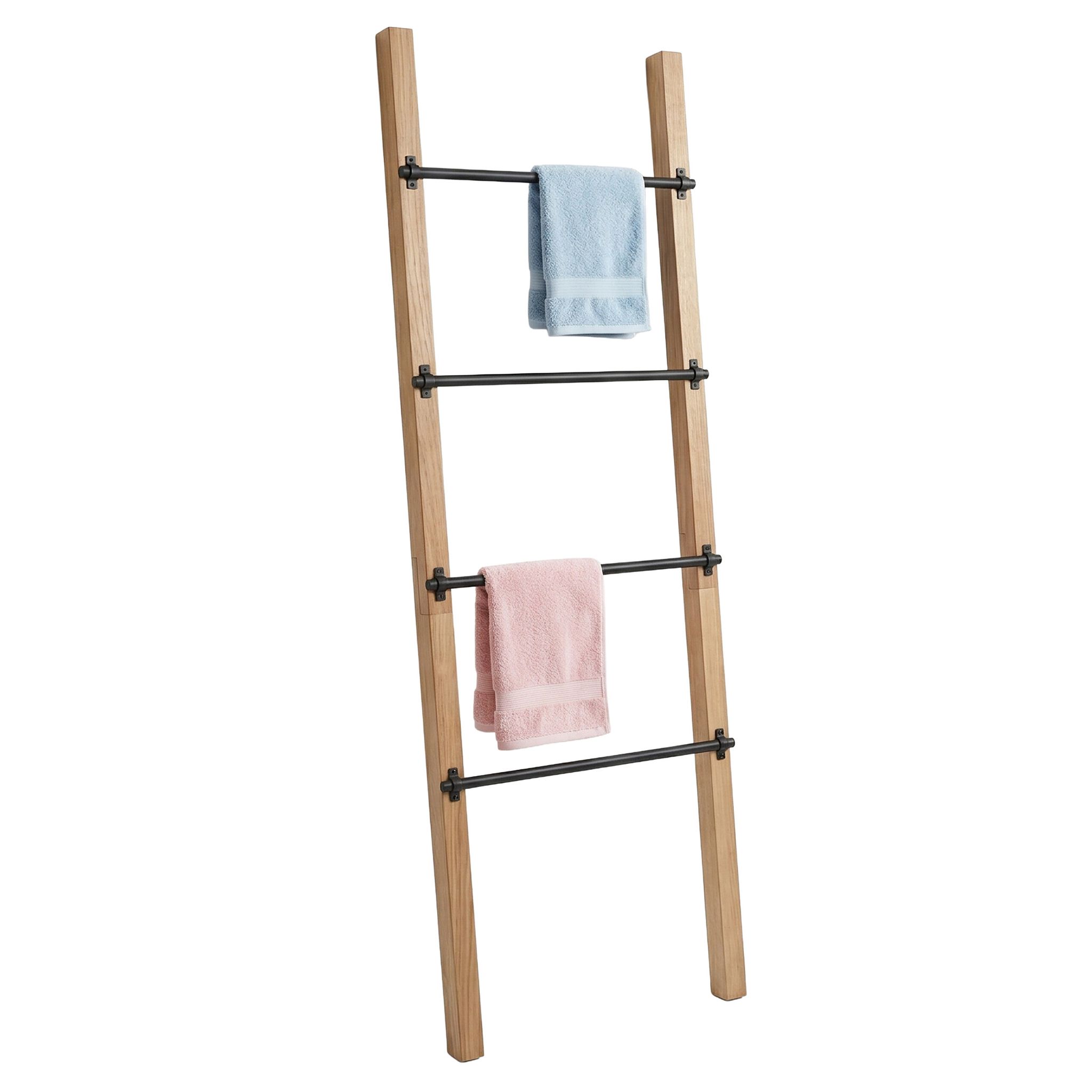 Relaxdays Handtuchleiter, 4 Sprossen, Hxb: 160 X 55,5 Cm, Kiefernholz & Metall, Badezimmer, Wäscheleiter, Natur/schwarz