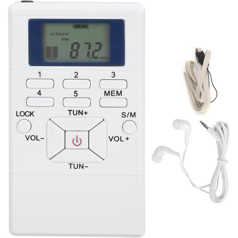 Qqt102 Mini Professioneller Tragbarer Stereo-fm-empfänger Mit Lcd-bildschirm Und Weißen Kopfhörern