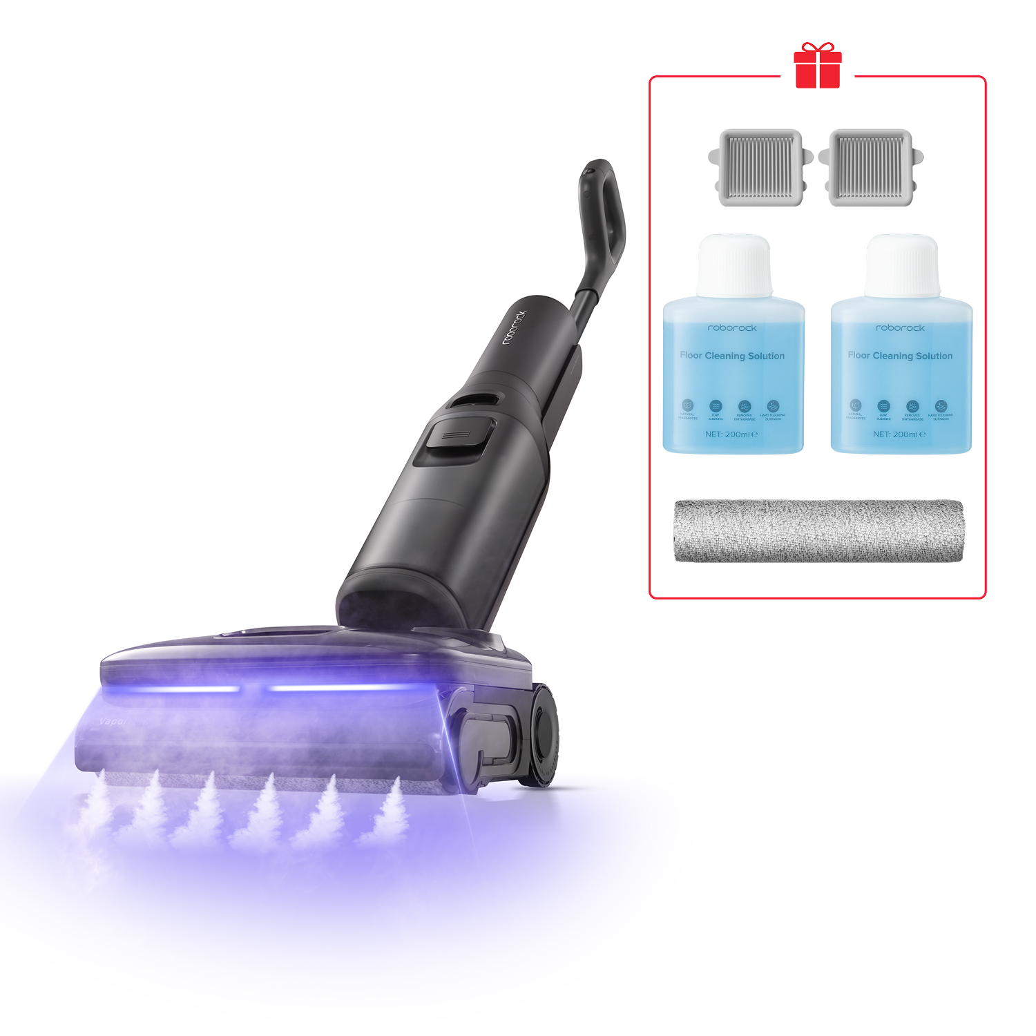 Roborock F25 Steam Set – Kabelloser Nass-trocken-sauger Mit Vaporflow 180°c & Flatreach 2.0 25000 Pa Saugkraft 95°c Auto-reinigungsstation 80 Min Akkulaufzeit 1l Schwarz