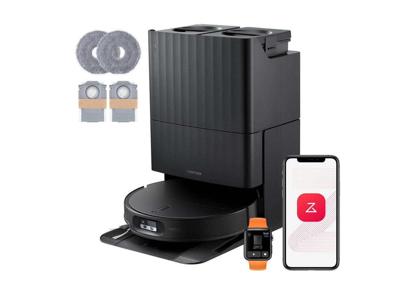 Roborock Qrevo Edge 2 Set Saug-wischroboter Mit Station, 25.000 Pa, Anti-verwicklung Ultraflach 7,98 Cm, Flexiarm Kantenreinigung, Automatisches Waschen & Trocknen, Retractsense Lidar Schwarz