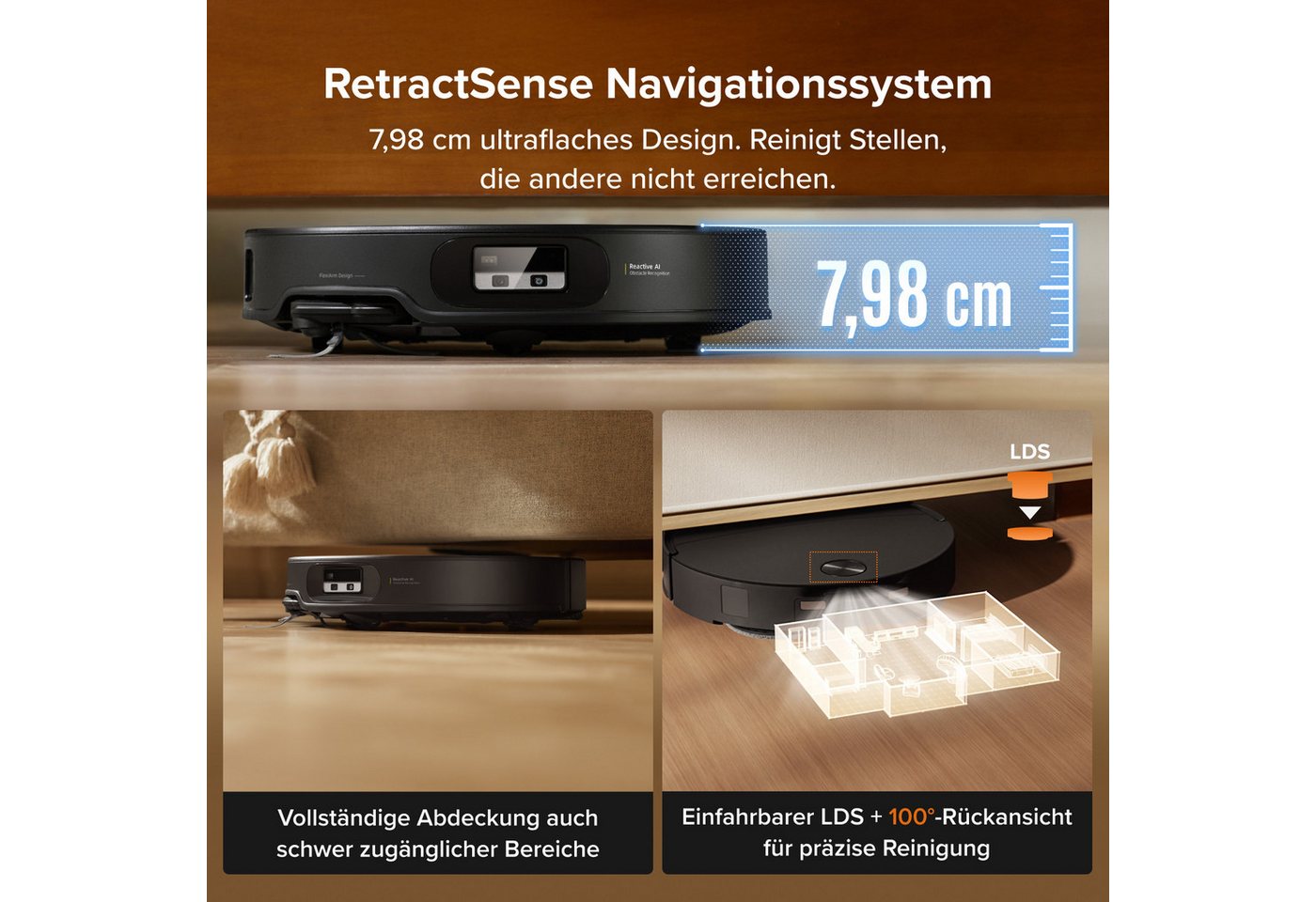 Roborock Qrevo Edge 2 Set Saug-wischroboter Mit Station, 25.000 Pa, Anti-verwicklung Ultraflach 7,98 Cm, Flexiarm Kantenreinigung, Automatisches Waschen & Trocknen, Retractsense Lidar Schwarz Bild 2