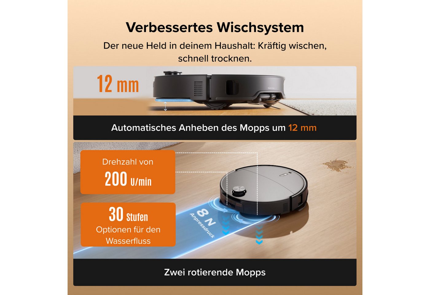 Roborock Qrevo Edge 2 Set Saug-wischroboter Mit Station, 25.000 Pa, Anti-verwicklung Ultraflach 7,98 Cm, Flexiarm Kantenreinigung, Automatisches Waschen & Trocknen, Retractsense Lidar Schwarz Bild 4