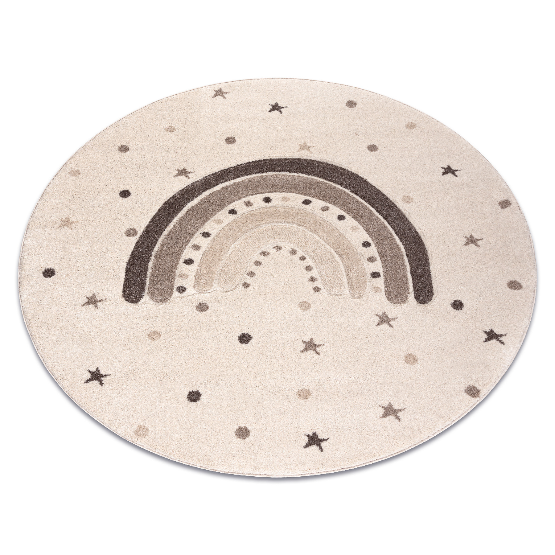 Kiddo Teppich 5151 Kreis Creme / Beige, Regenbogen, Sterne Für Kinder, Sensorisch Beige Rund 120 Cm