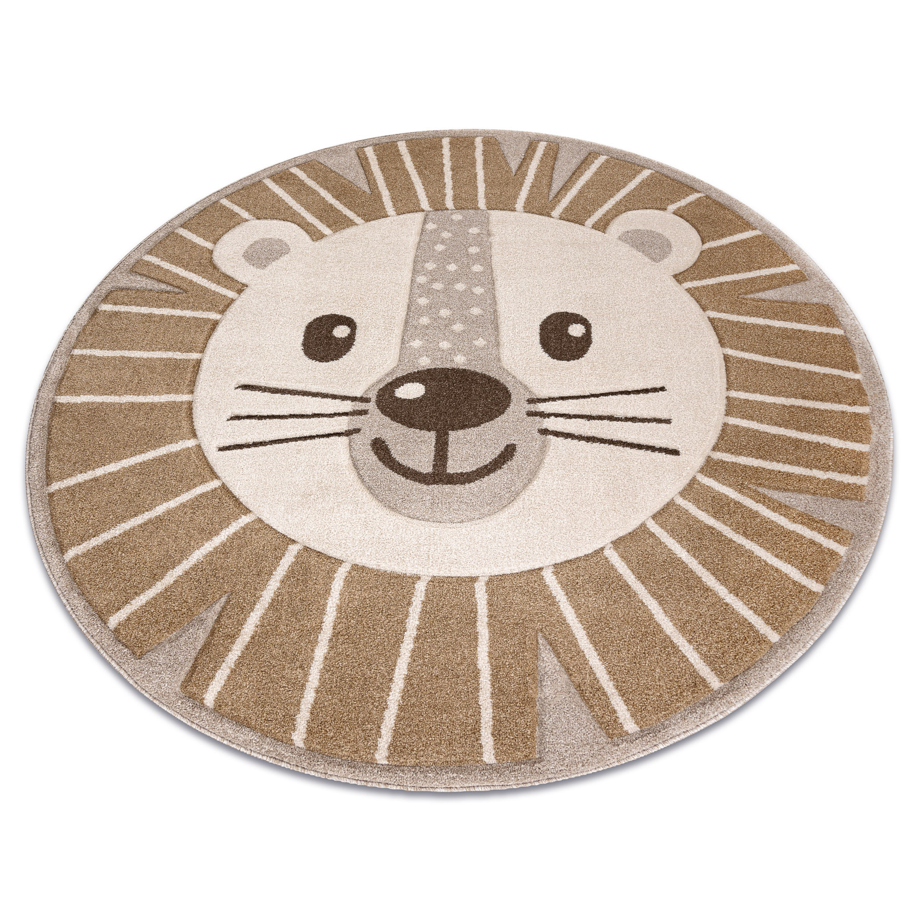 Kiddo Teppich 4424 Kreis Beige / Creme, Löwe Für Kinder, Sensorisch Beige Rund 120 Cm