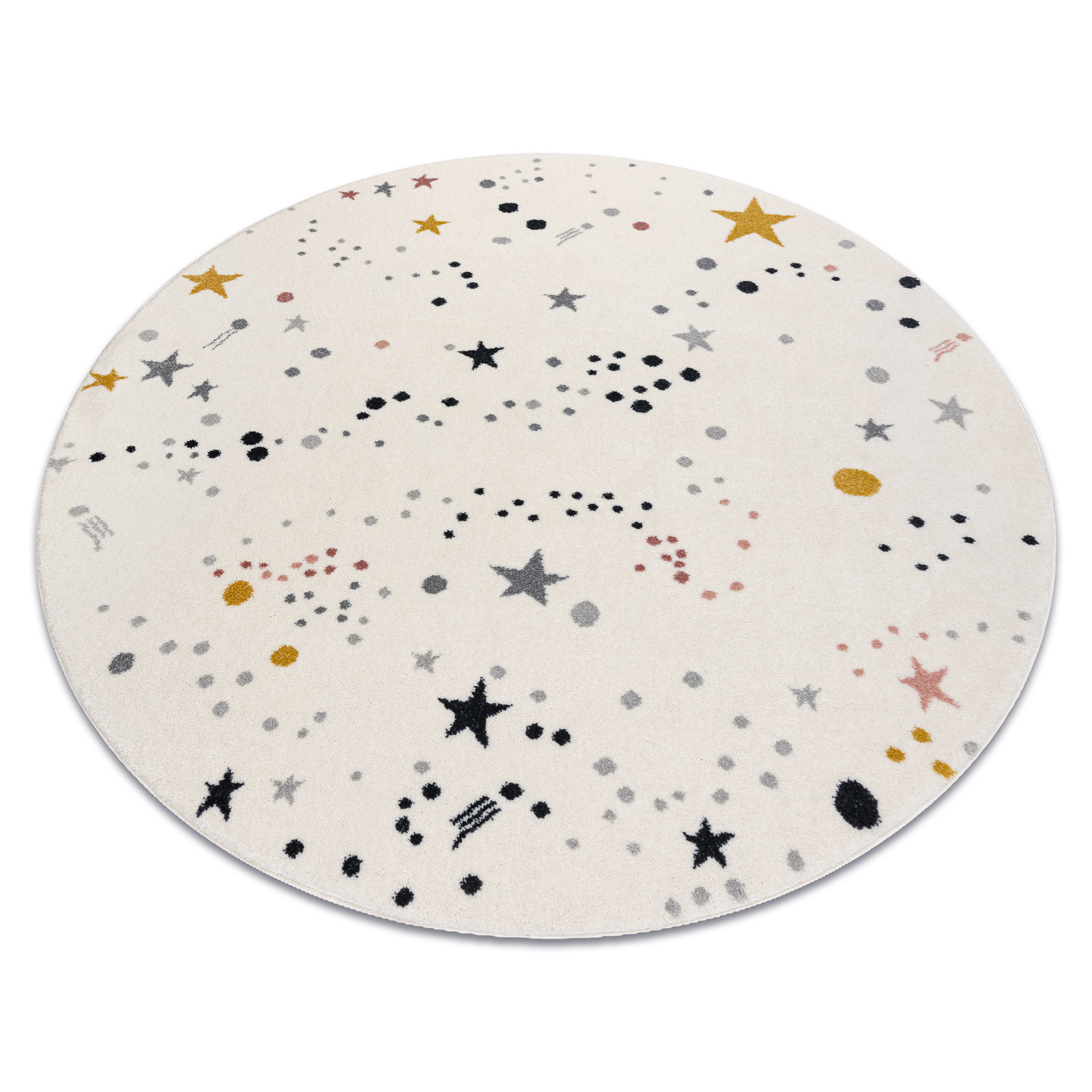 Kiddo Teppich 5308 Kreis Creme, Sterne Für Kinder, Sensorisch Beige Rund 140 Cm