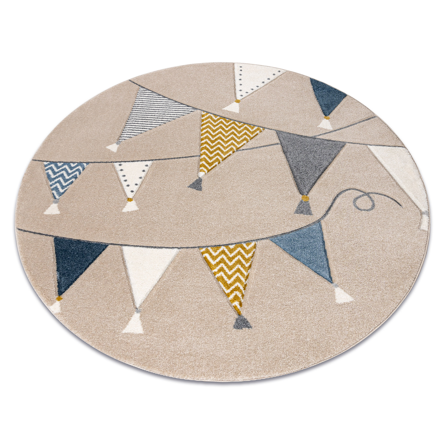 Kiddo Teppich 9426 Kreis Beige / Weiß Dreiecke, Party Für Kinder, Sensorisch Beige Rund 140 Cm