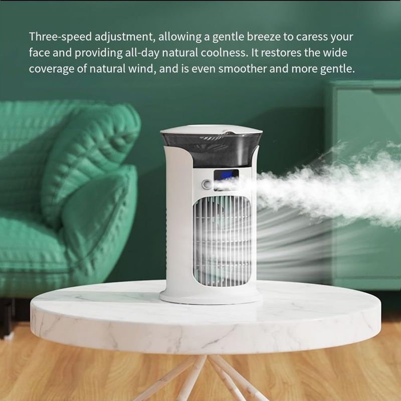 Tragbarer Verdunstungsluftkühler Mit 880-ml-wassertank, Leisem 3-stufigem Nebelventilator, Für Schlafzimmer Und Büro, Wiederaufladbares Usb-c-gerät