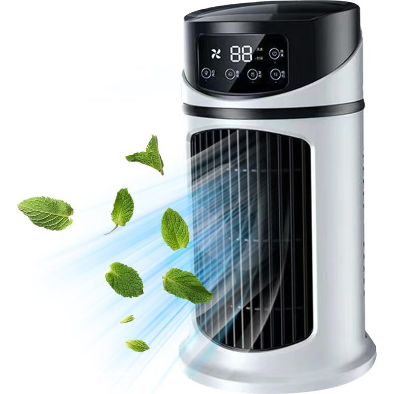 Tragbarer Turmventilator (24 Cm) Mit 6 Geschwindigkeitsstufen, 6-stunden-timer Und Wassertank. Leise Und Ohne Rotorblätter.