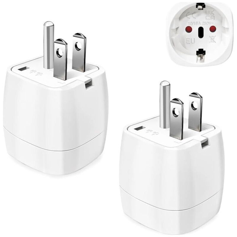【2 Stück】 Us-steckeradapter, Reiseadapter-zubehör, Fr 2-pin Auf Us 3-pin Steckeradapter Für Kanada, Mexiko, Thailand Typ B