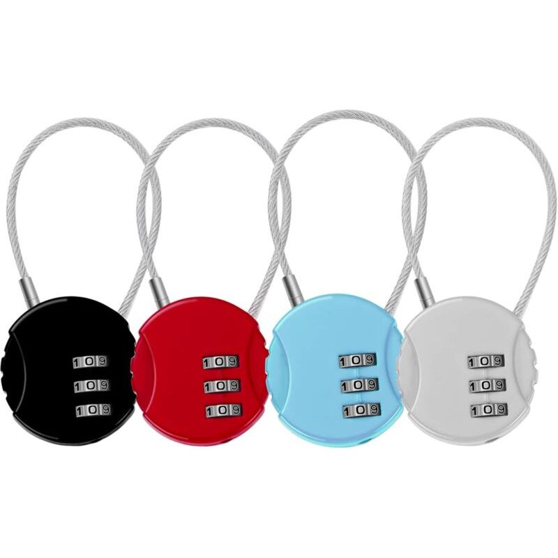 Set Mit 4 Dreistelligen Zahlenschlössern, Kofferschlössern, Flugzeugschlössern, Kleinen Kabelschlössern, Schließfachschlössern (4 Farben)