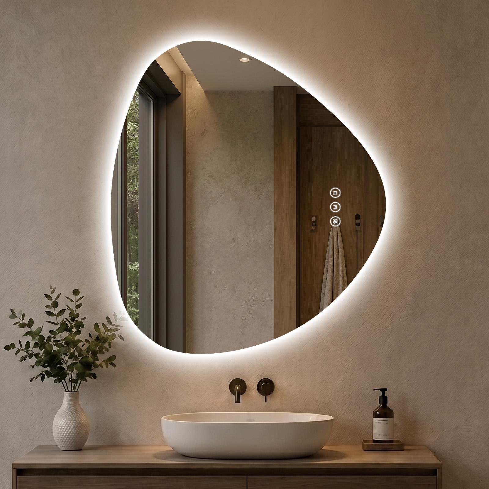 Led Badspiegel Asymetrisch Dimmbar 3 Lichtfarben Antibeschlag Memory Touchschalter 60x70 Cm S’afielina