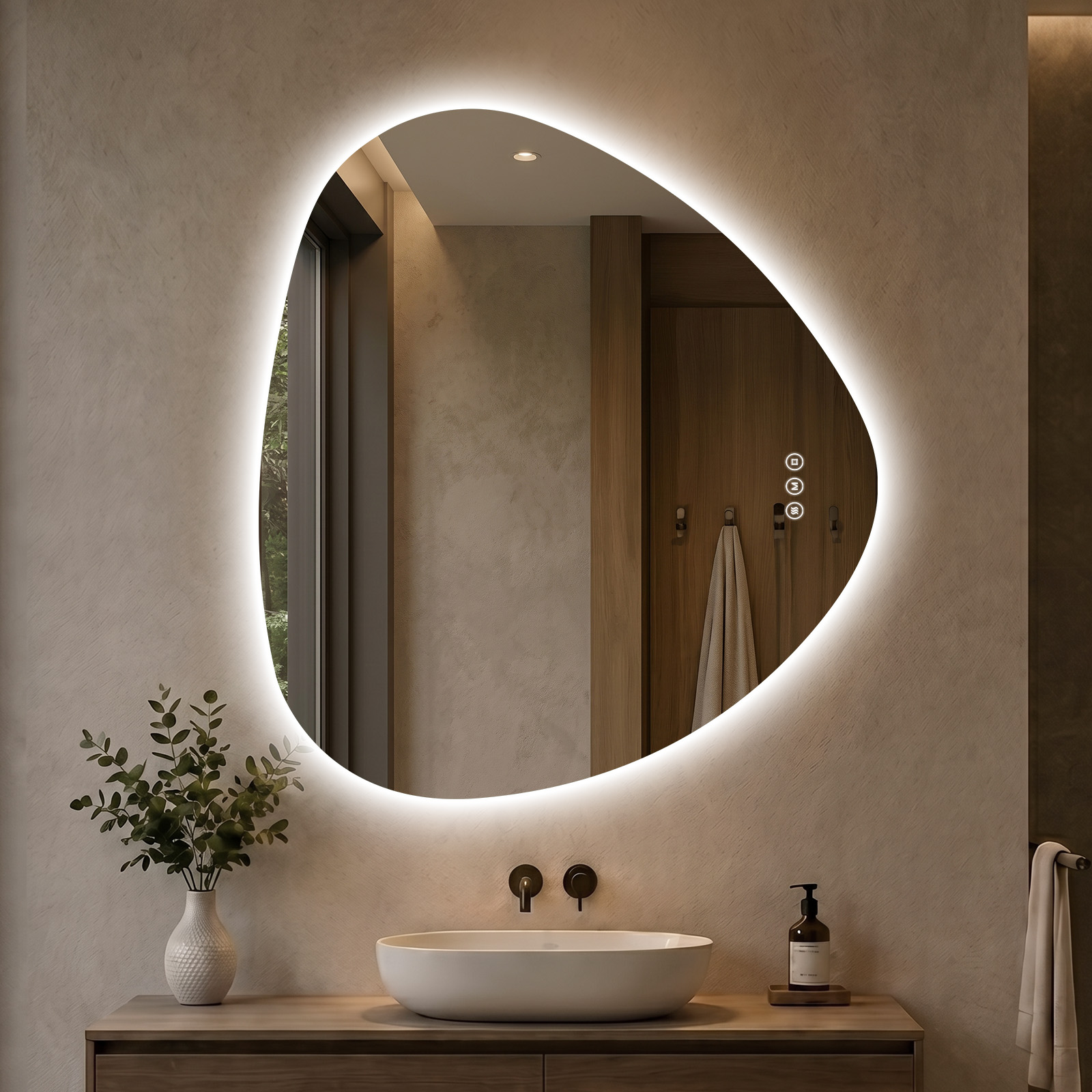 Led Badspiegel Asymetrisch Dimmbar 3 Lichtfarben Antibeschlag Memory Touchschalter 70x80 Cm S’afielina