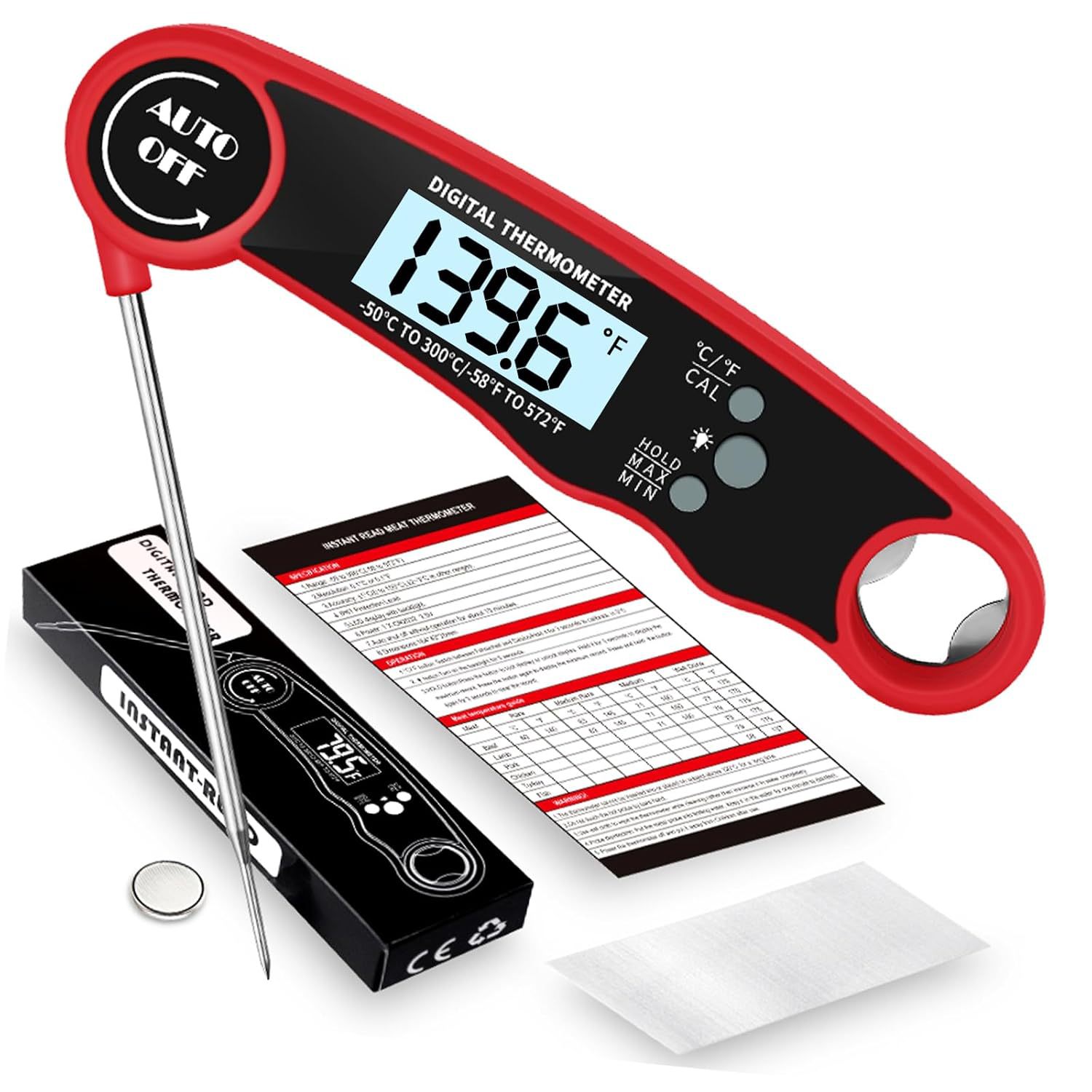 Digitales Sofort-thermometer – Klappsonde Aus Edelstahl, Hintergrundbeleuchtetes Lcd-display, Wasserdicht (ip67), Integrierter Magnet, Zum Grillen, Für Fleisch, Kochen Und Backen
