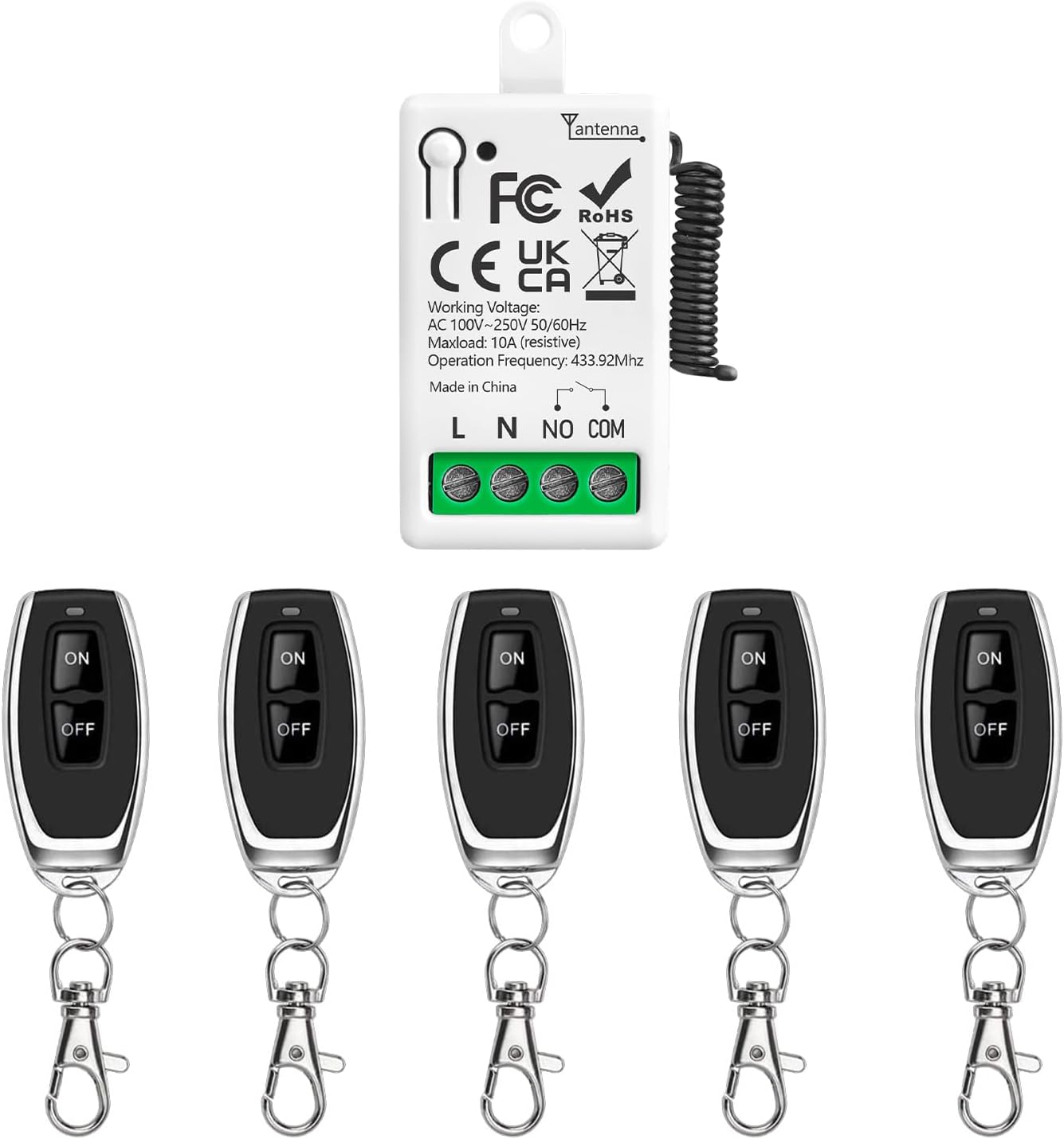 433-mhz-funkfernbedienungsschalter, 220–230 V Wechselstrom, 1-kanal-relaisempfängermodul Mit 5 Sendern, Passiver Potentialfreier Kontaktsteuerung, Für Garagentorbeleuchtung