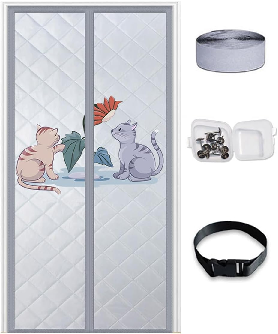 Anpassbarer Magnetischer, Wärmeisolierter Türvorhang, Verbesserte, Dicke Thermostoff-türabdeckung, Schalldichte Türabdeckung, Dachbodentür-isolierabdeckung, Graue Katze