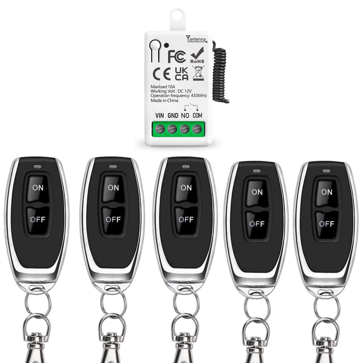 433-mhz-funkfernbedienungsschalter, 12 V Dc, 1-kanal-relaisempfängermodul Mit 5 Sendern, Passiver Potentialfreier Kontaktsteuerung, Für Garagentorsysteme, Led-beleuchtung