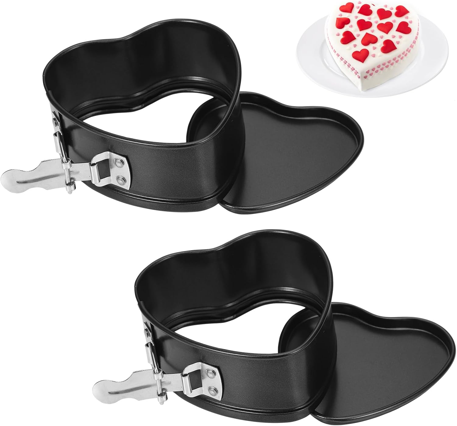 Set Mit 2 Herzförmigen Springformen, 10 Cm, Mini-kuchenformen Mit Antihaftbeschichtung, Kleine Kuchenformen Mit Flachem Boden Zum Backen Von Kuchen, Schwarz
