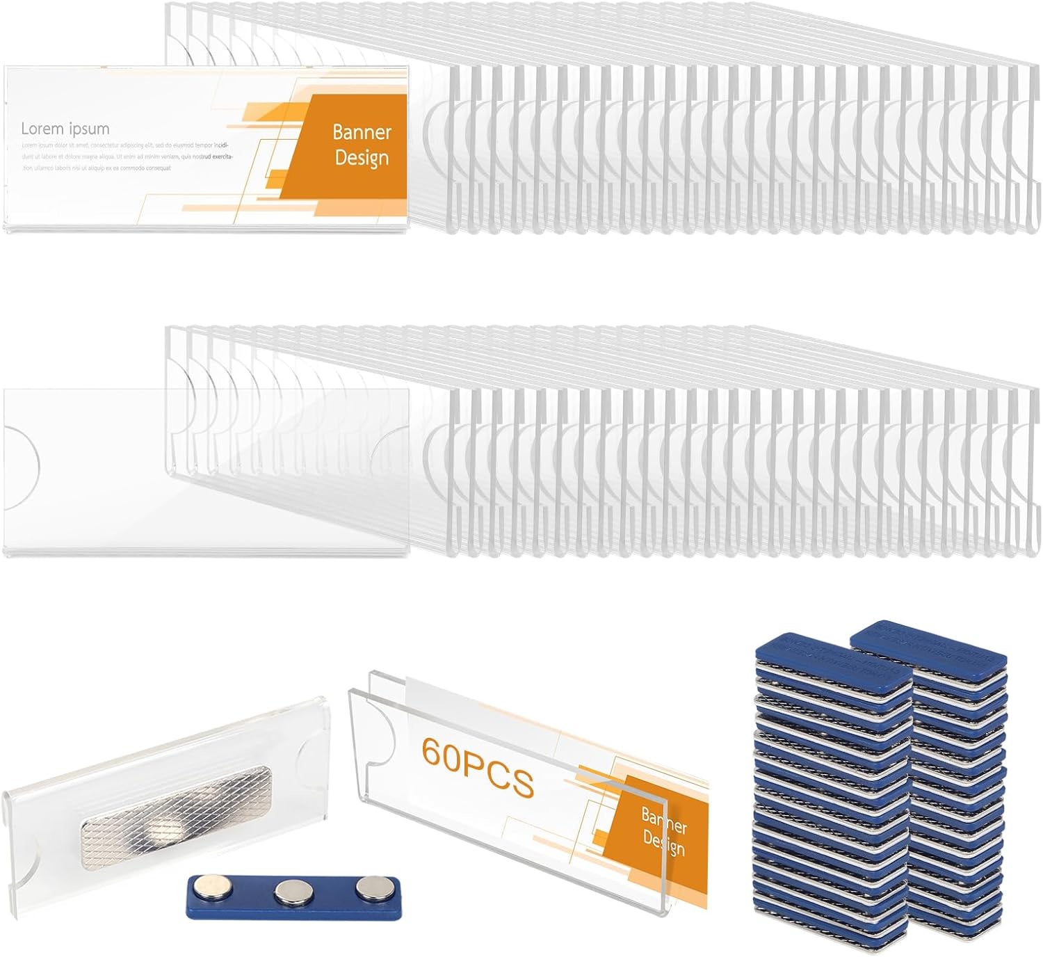 60er-pack Magnetische Namensschilder Aus Kunststoff, 75 X 32 Mm, Magnetische Schilder Für Kleidung, Transparenter Ausweishalter Mit Starkem 3-punkt-selbstklebemagnet