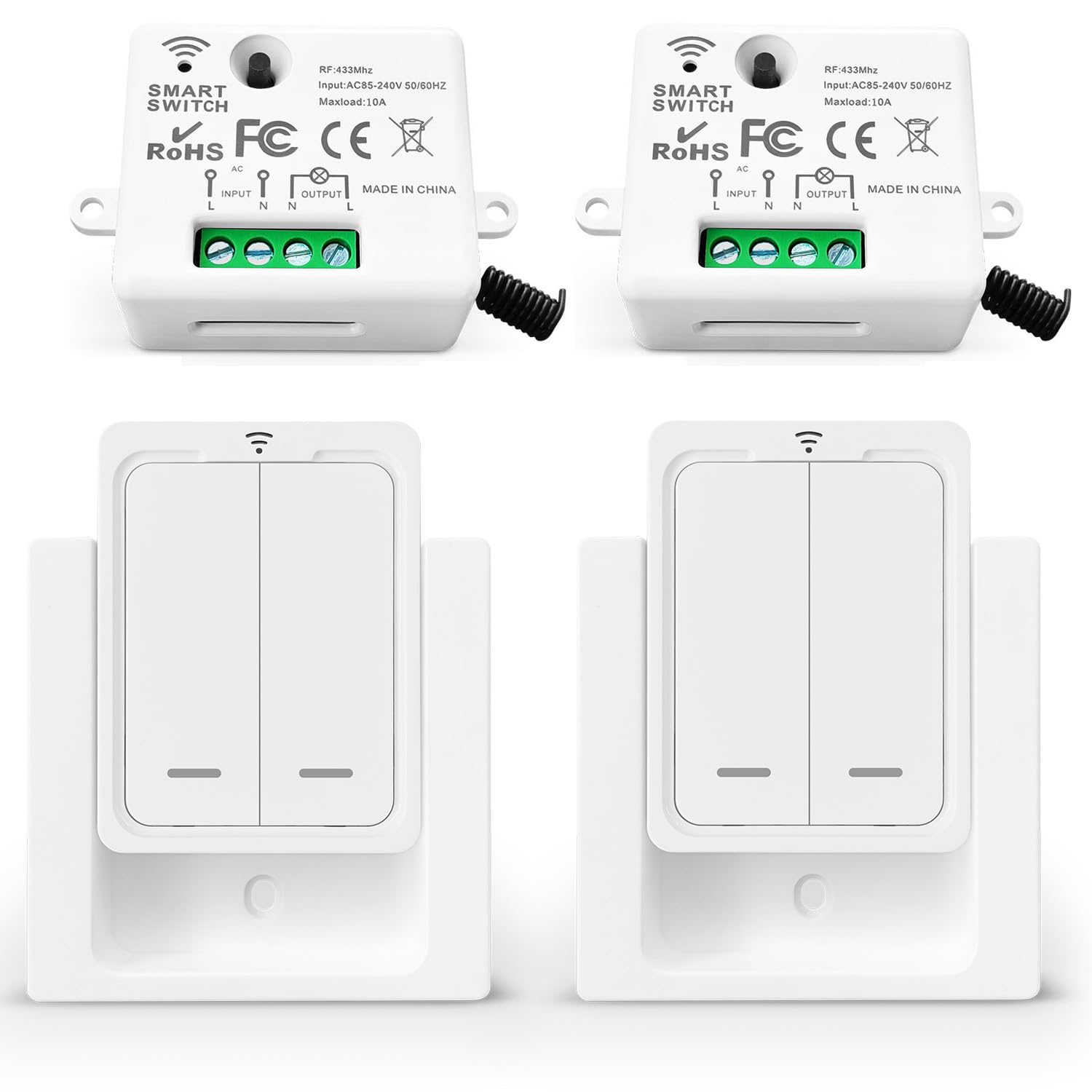 Drahtloses Zwei-wege-schalter-set, Mini-funksender, 433 Mhz Funkschalter, 150 M Reichweite, 2200 W Mobiler Funkschalter (2 Schalter, 2 Empfänger)