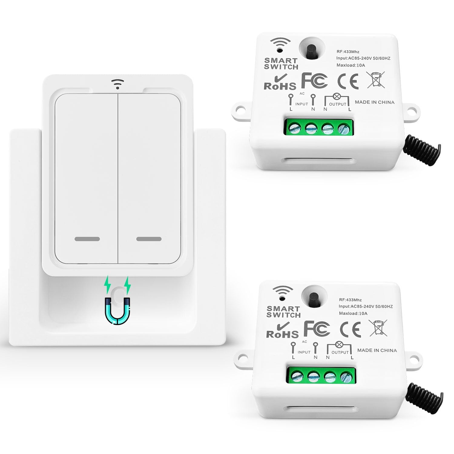 Drahtloses Zwei-wege-schalter-set, Mini-funksender, 433 Mhz Funkschalter, 150 M Reichweite, 2200 W Mobiler Funkschalter (1 Schalter, 2 Empfänger)