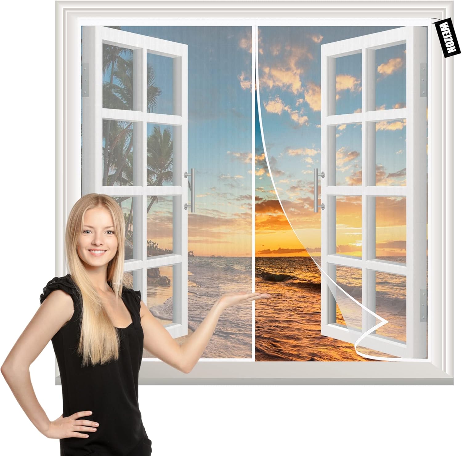 Magnetisches Moskitonetz Für Fenster, Weißer Insektenschutzvorhang 120 X 130 Cm, Automatisch Schließend, Einfache, Werkzeuglose Montage Für Balkon- Und Wohnzimmerfenster