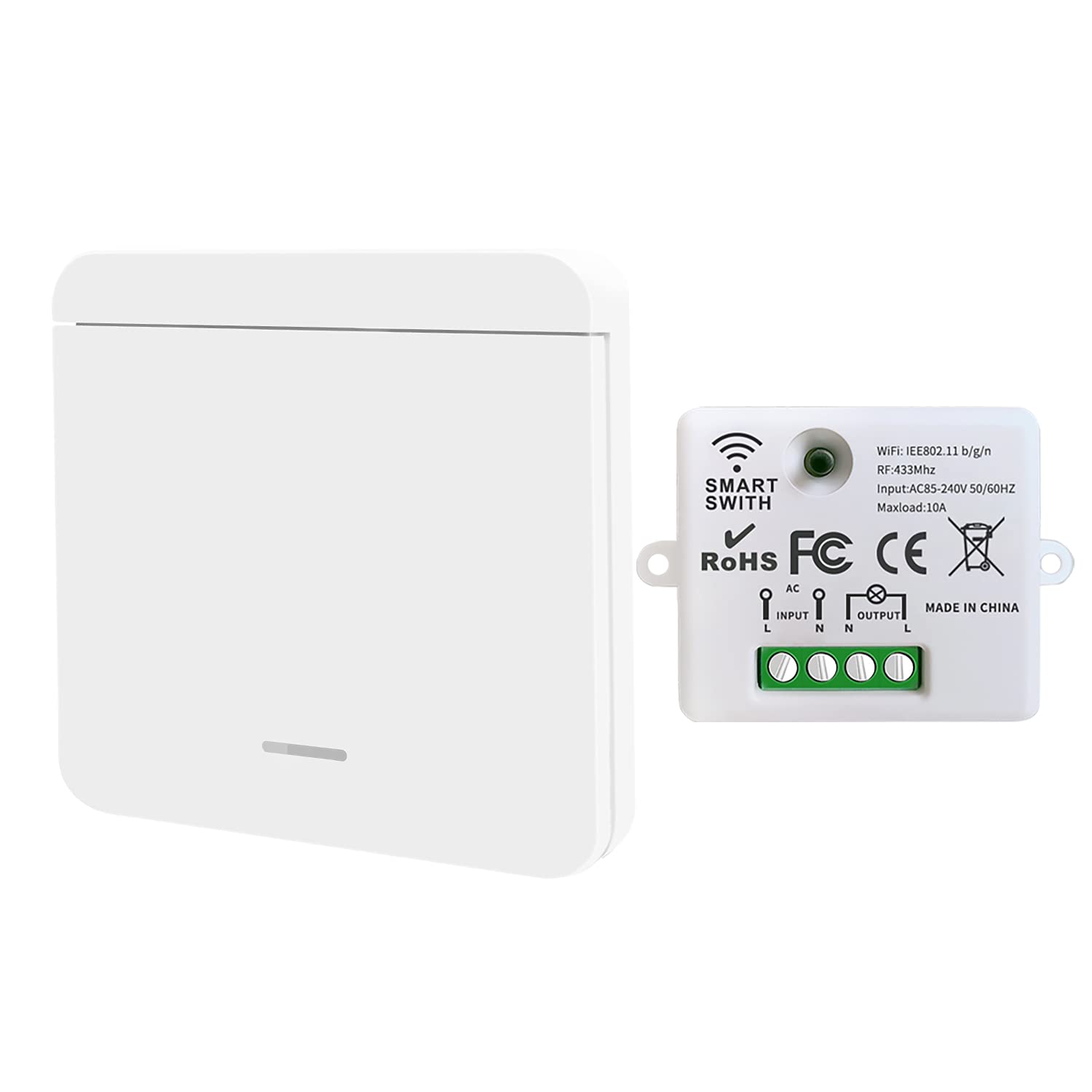 Mini-wlan-funkschalter Mit Funkempfänger, 2500 W, 10 A, Inklusive 1 Funk-wandschalter, Steuerung Per App, Kompatibel Mit Alexa/google Home