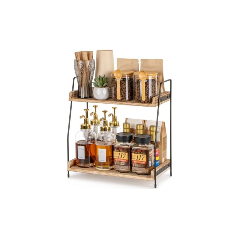 2-stöckige Kaffeestation Mit Organizer Für Die Küchentheke, Zubehör Und Aufbewahrungsmöglichkeiten, Küchenregal Aus Holz, Gewürzaufbewahrung Für Bad, Küche, Café, Bar