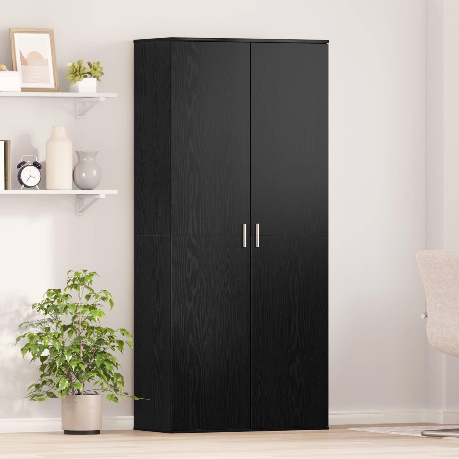 Vidaxl Hochschrank Schwarz Eichen-optik 80 X 39 X 178 Cm Holzwerkstoff