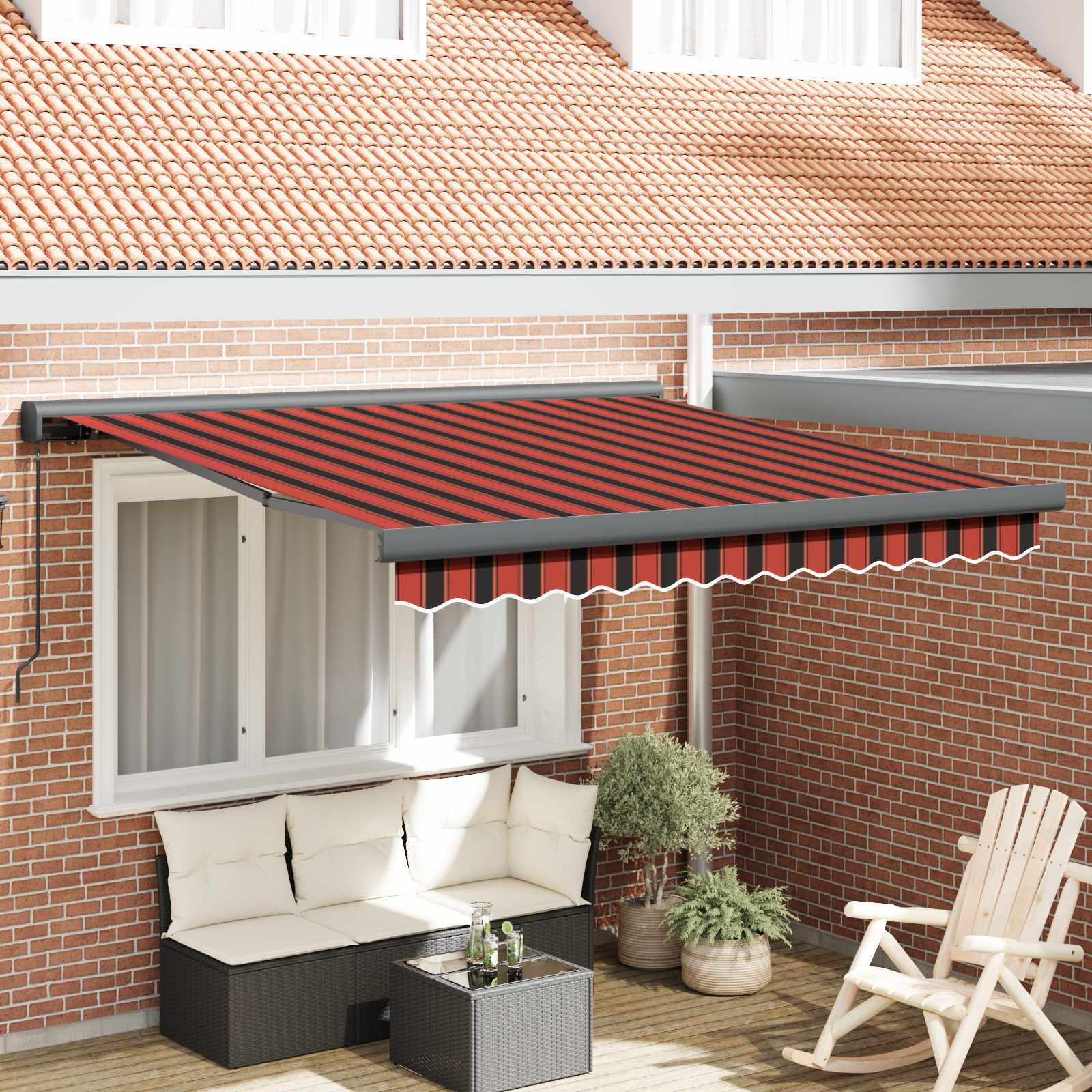 Vidaxl Auvent Rétractable Rouge Et Noir 350 X 250 Cm