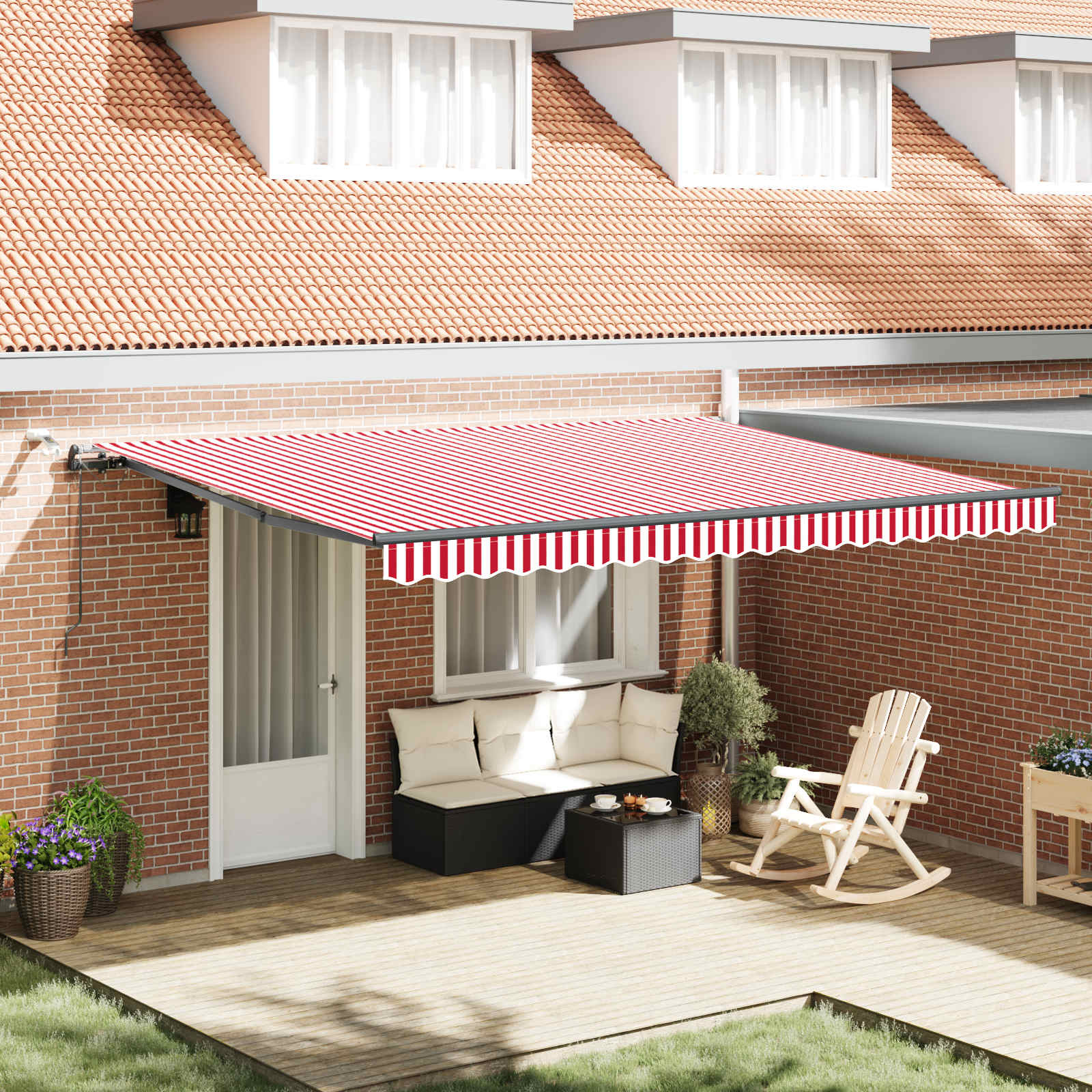Vidaxl Auvent Rétractable Rouge Et Blanc 450 × 300 Cm Polyester