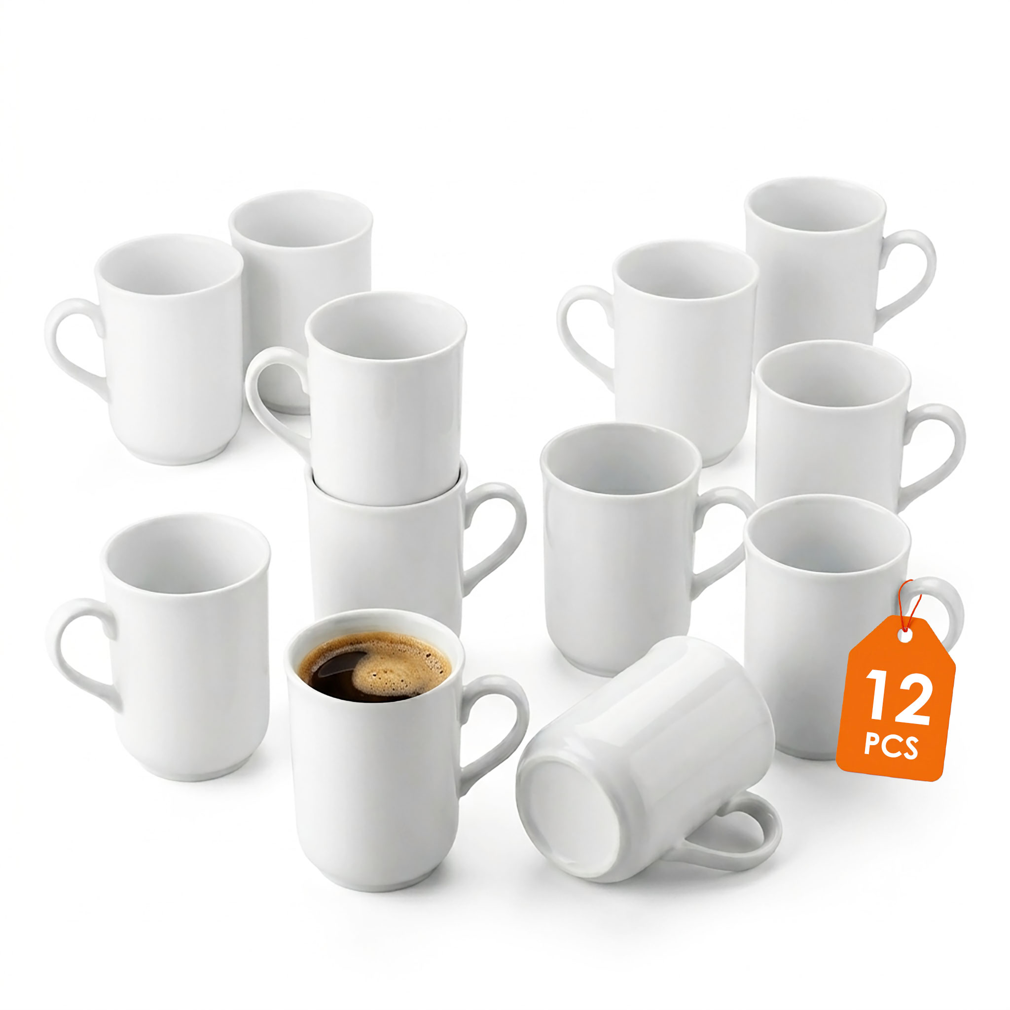 Porzellan Kaffeetasse Weiß Mit Henkel 200 Ml Gerade - 12er Set