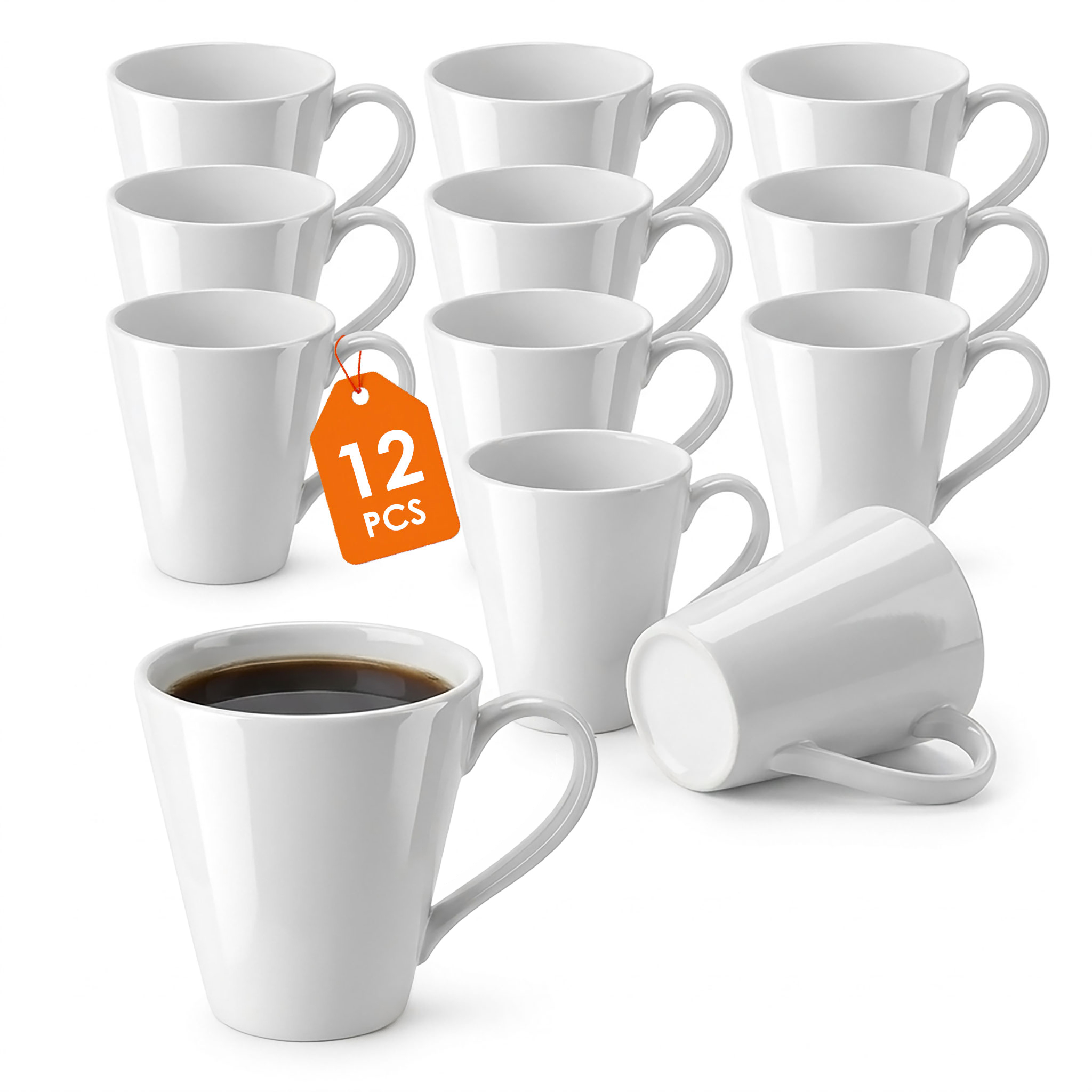 Porzellan Kaffeetasse Weiß Mit Henkel 200 Ml Konisch - 12er Set