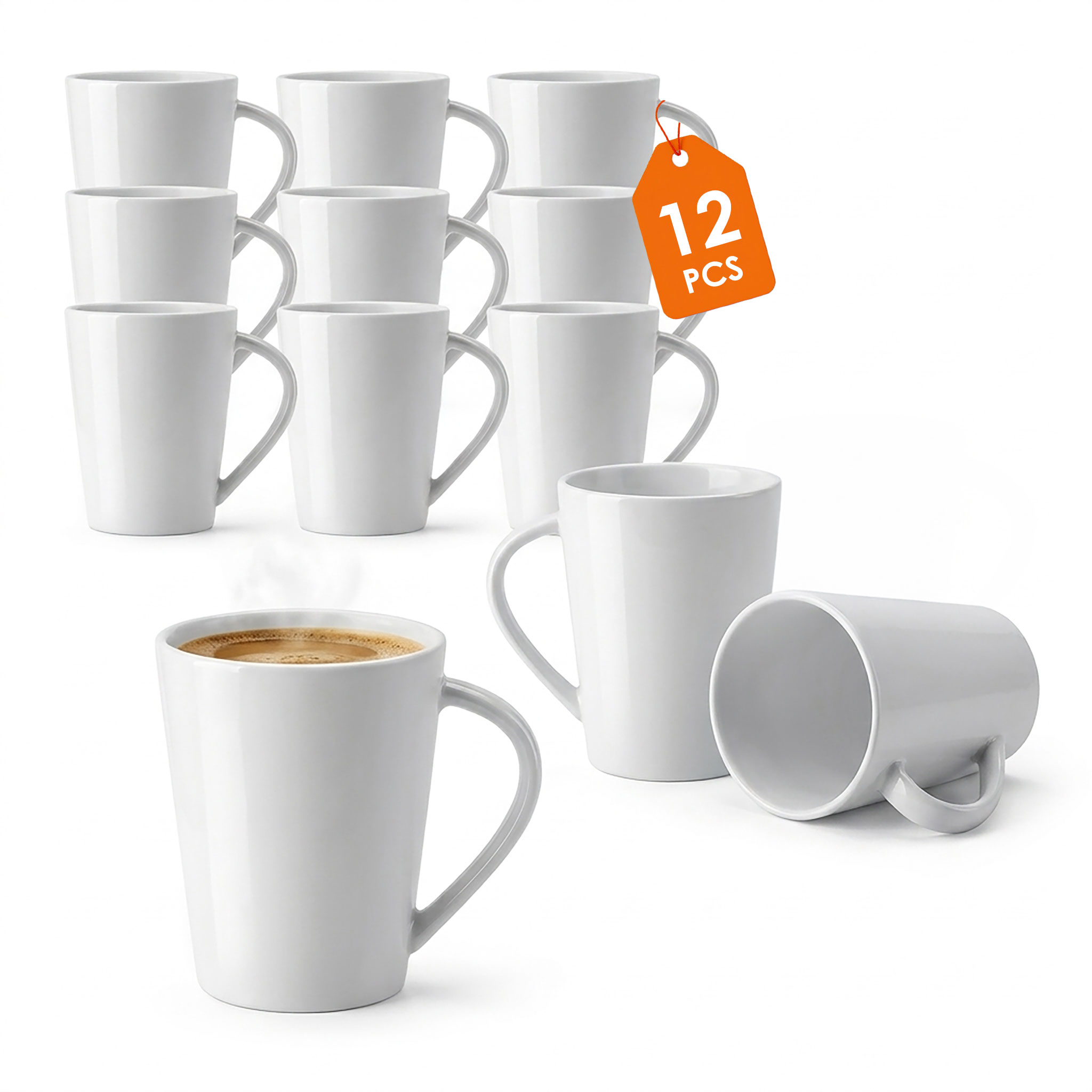 Porzellan Kaffeetasse Weiß Mit Henkel 230 Ml Konisch - 12er Set