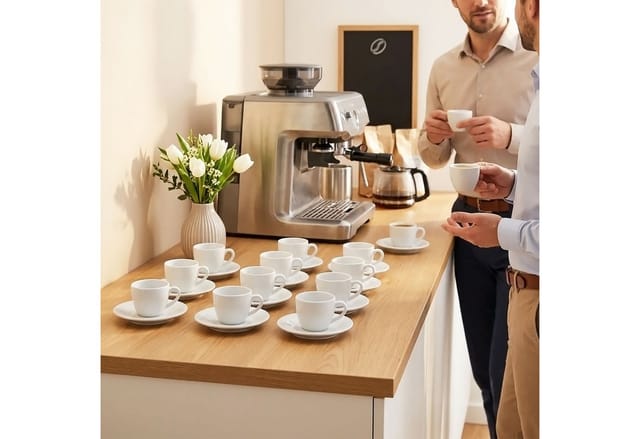 Porzellan Kaffeetasse Mit Untertasse Weiß 140 Ml Bauchig - 24-teilig