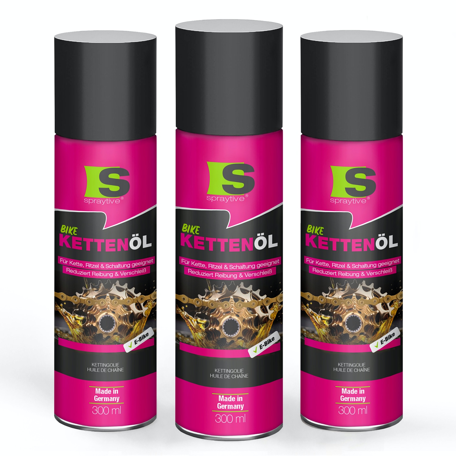 Spraytive 3x 300ml Kettenöl-spray - Für Fahrrad & E-bike - Fahrradkettenöl - Reduziert Reibung & Verschleiß - Schützt Kette, Ritzel & Schaltung