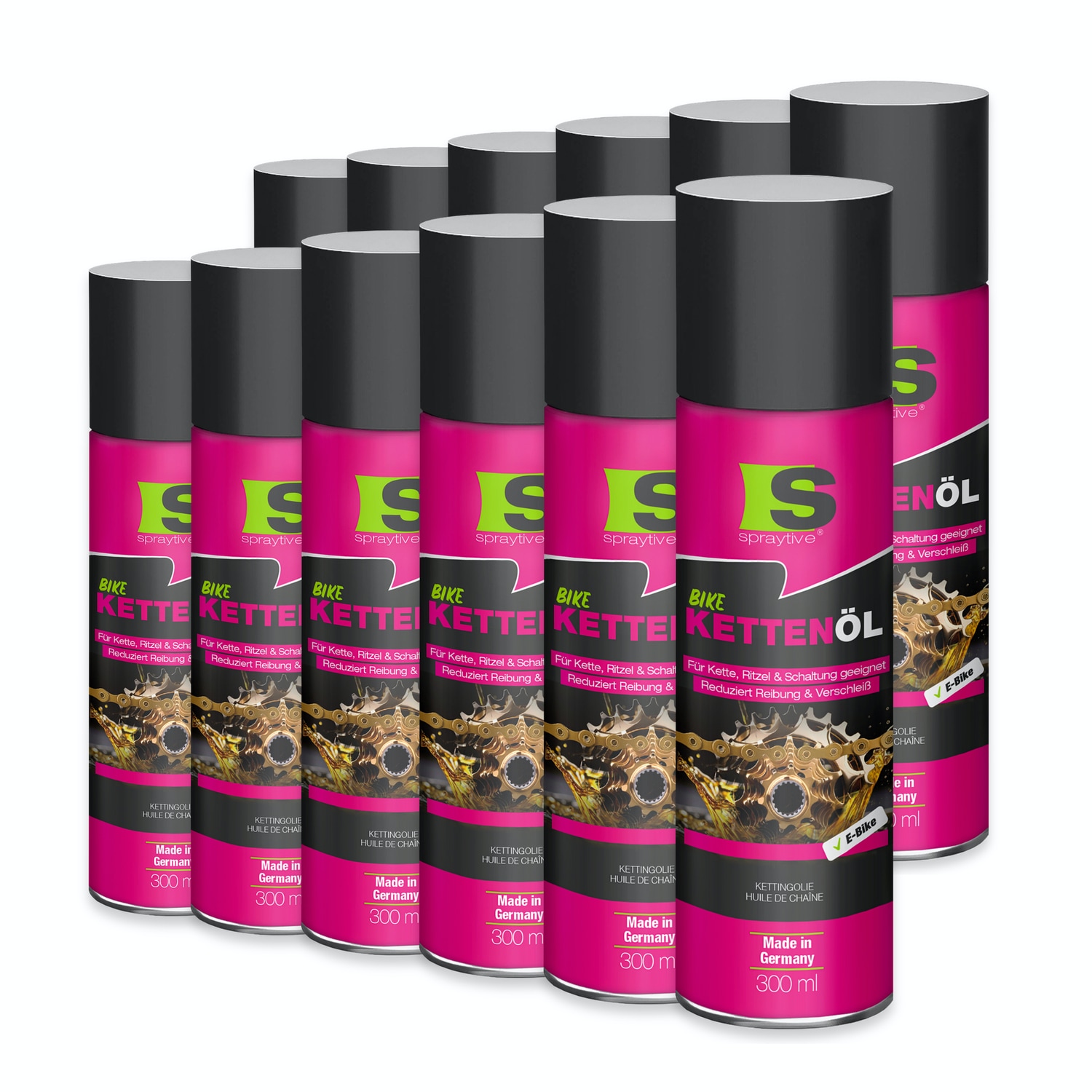 Spraytive 12x 300ml Kettenöl-spray - Für Fahrrad & E-bike - Fahrradkettenöl - Reduziert Reibung & Verschleiß - Schützt Kette, Ritzel & Schaltung
