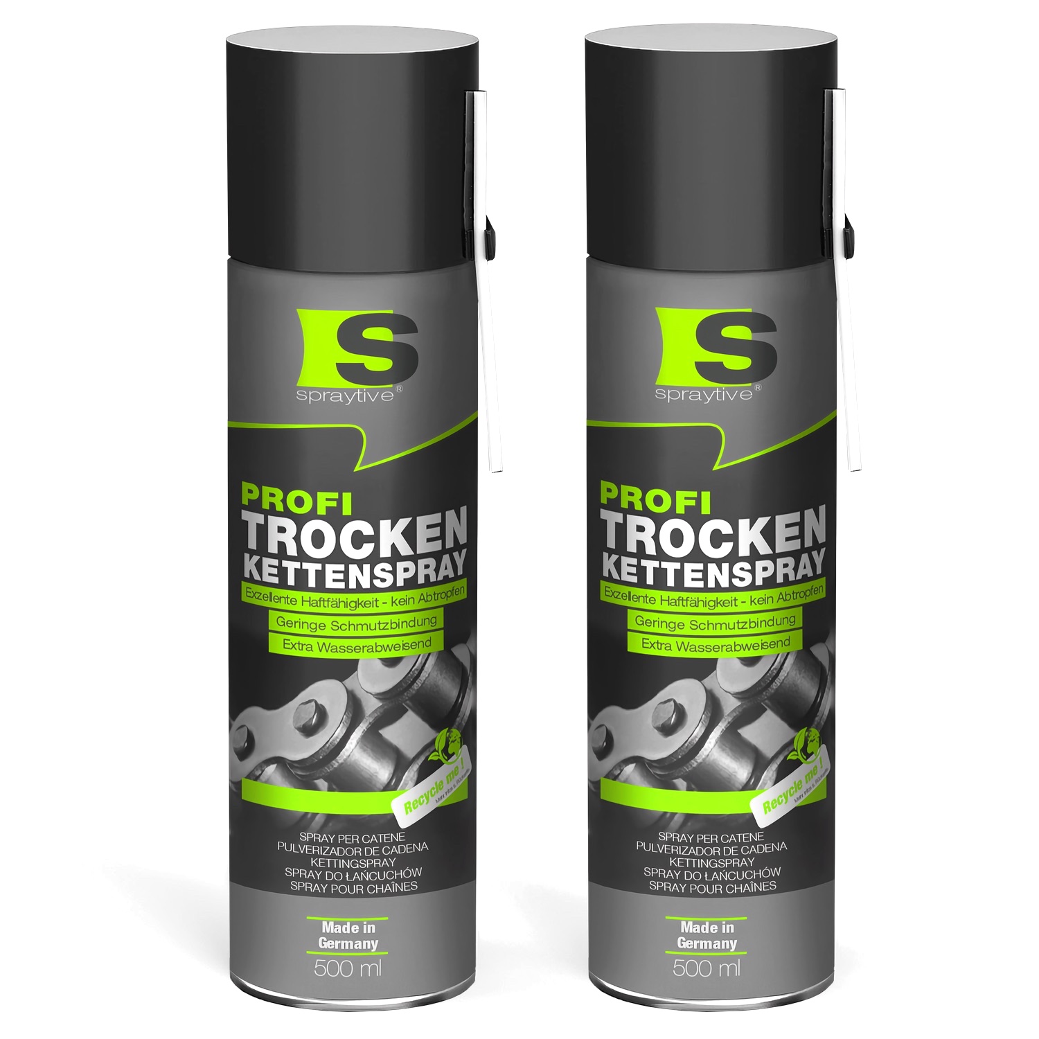 Spraytive 2x 500ml Profi Trockenkettenspray – Kettenspray Mit Ptfe, Kettenfett Für Fahrrad, Motorrad & Maschinen