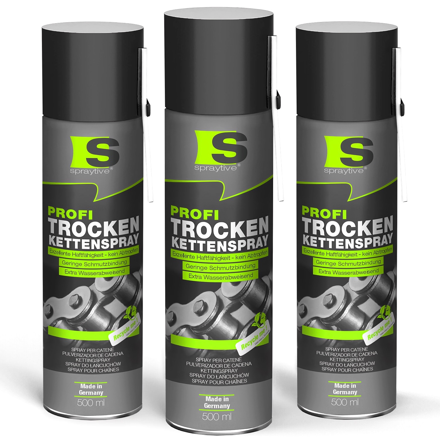 Spraytive 3x 500ml Profi Trockenkettenspray – Kettenspray Mit Ptfe, Kettenfett Für Fahrrad, Motorrad & Maschinen