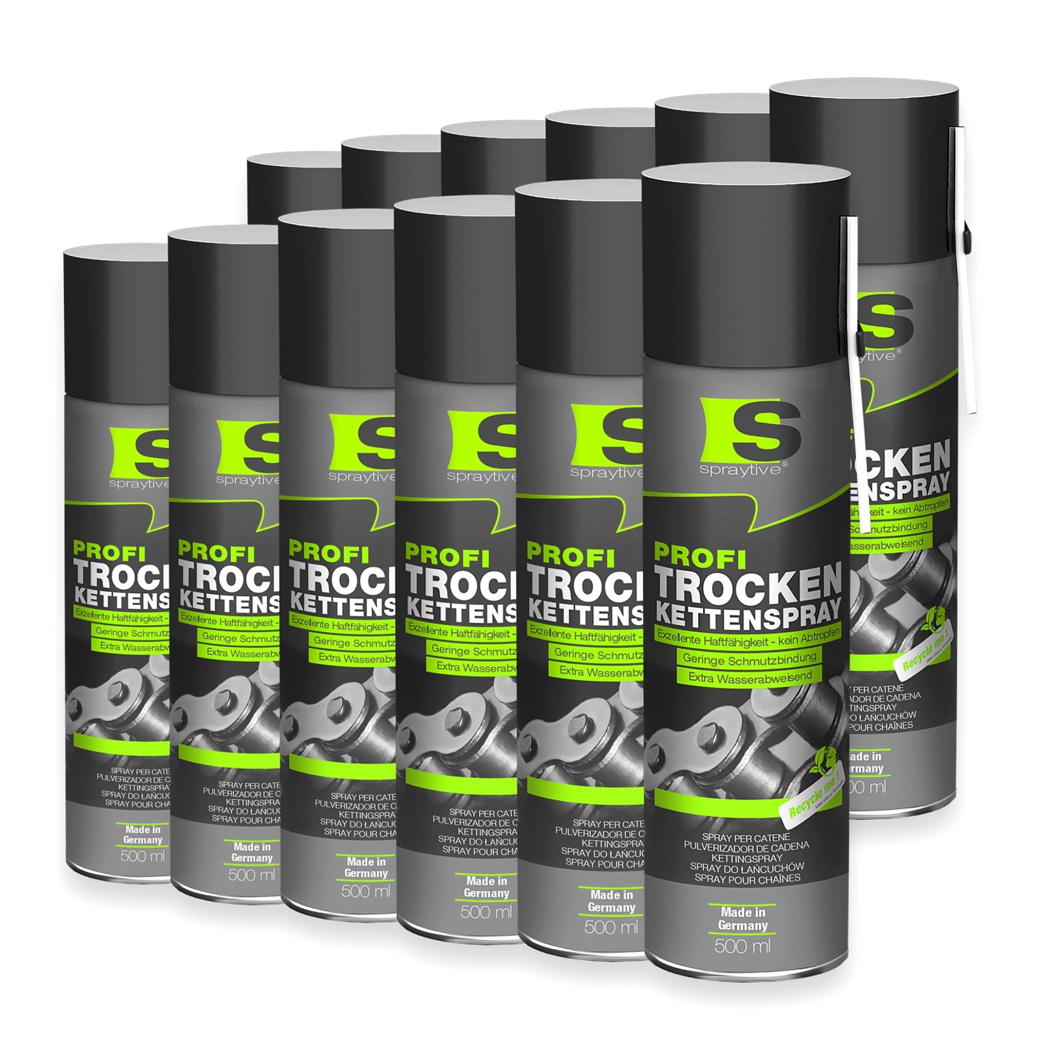 Spraytive 12x 500ml Profi Trockenkettenspray – Kettenspray Mit Ptfe, Kettenfett Für Fahrrad, Motorrad & Maschinen