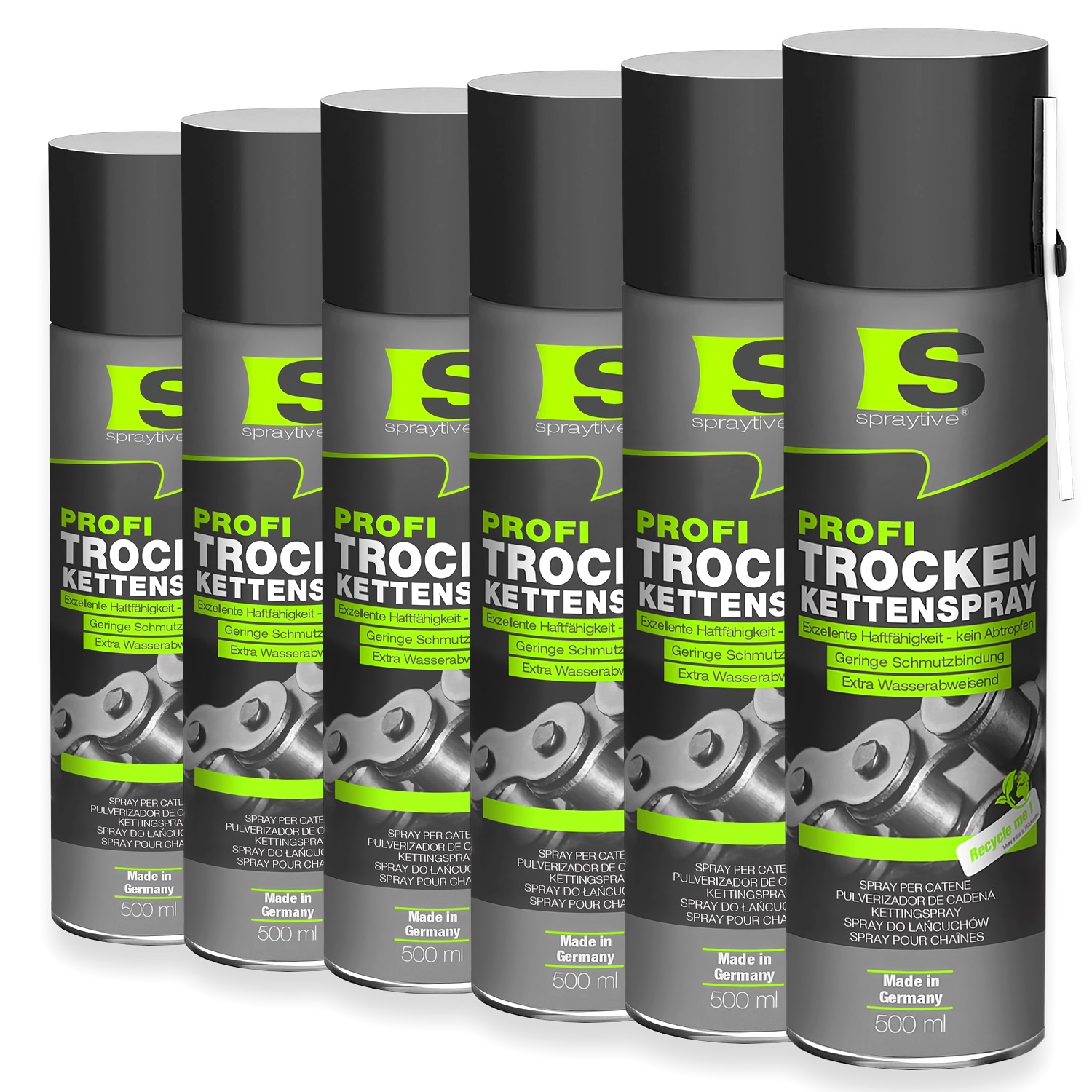 Spraytive 6x 500ml Profi Trockenkettenspray – Kettenspray Mit Ptfe, Kettenfett Für Fahrrad, Motorrad & Maschinen