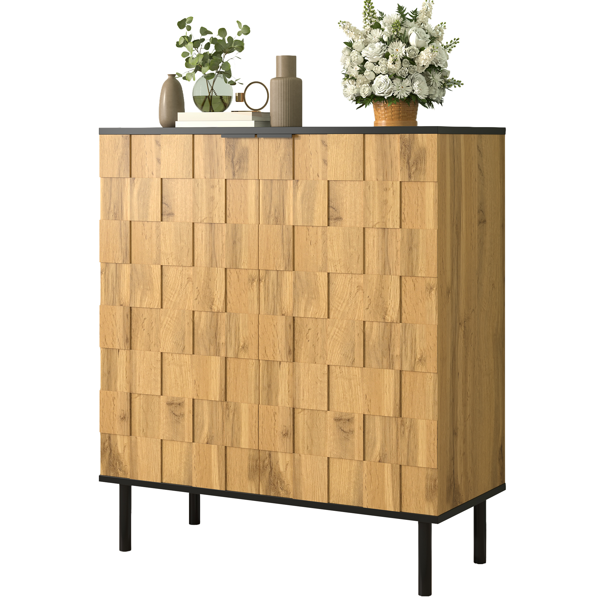 Schuhschrank Mit 2 Türen Und Verstellbaren Einlegeböden, Aus Spanplatte, Natur, 80×35×91.5 Cm