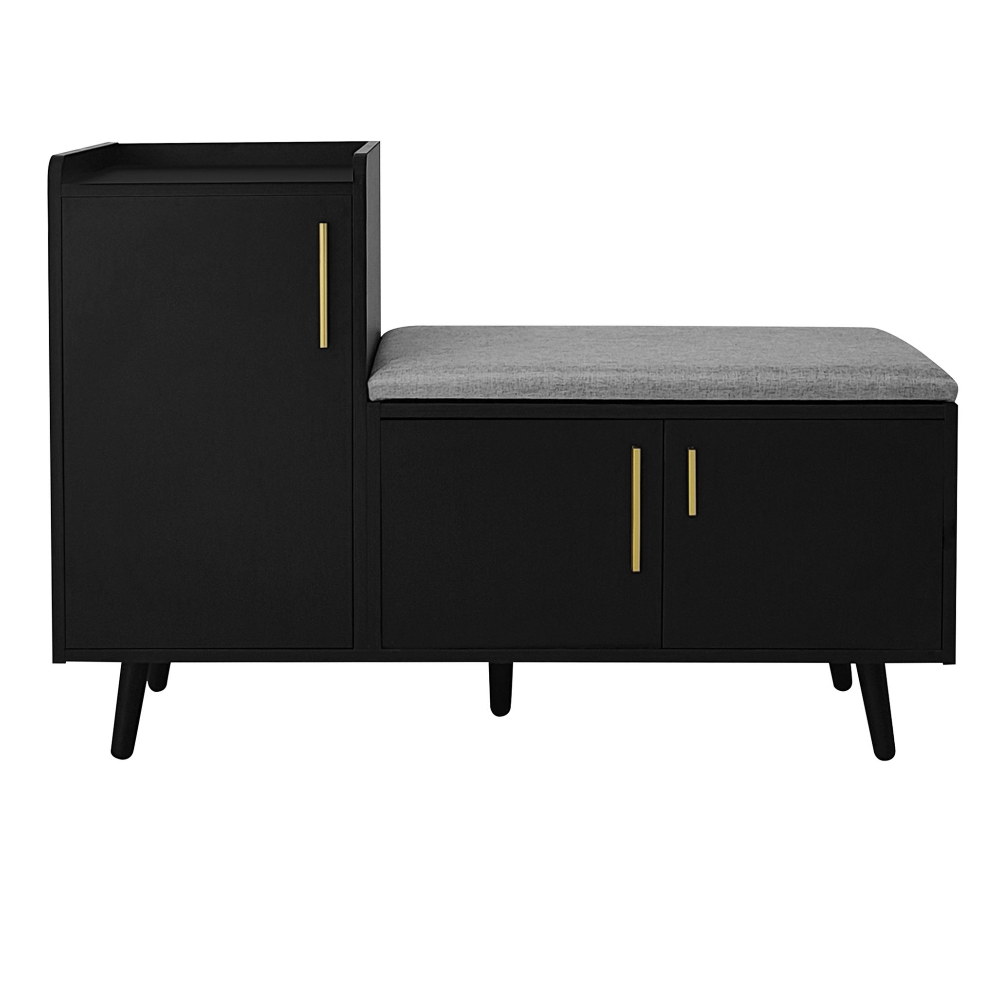 Schuhschrank Mit 3 Türen Und Verstellbaren Einlegeböden, Gepolsterter Sitzbank Für Eingang, Aus Spanplatte, 100×34×68.5 Cm, Schwarz