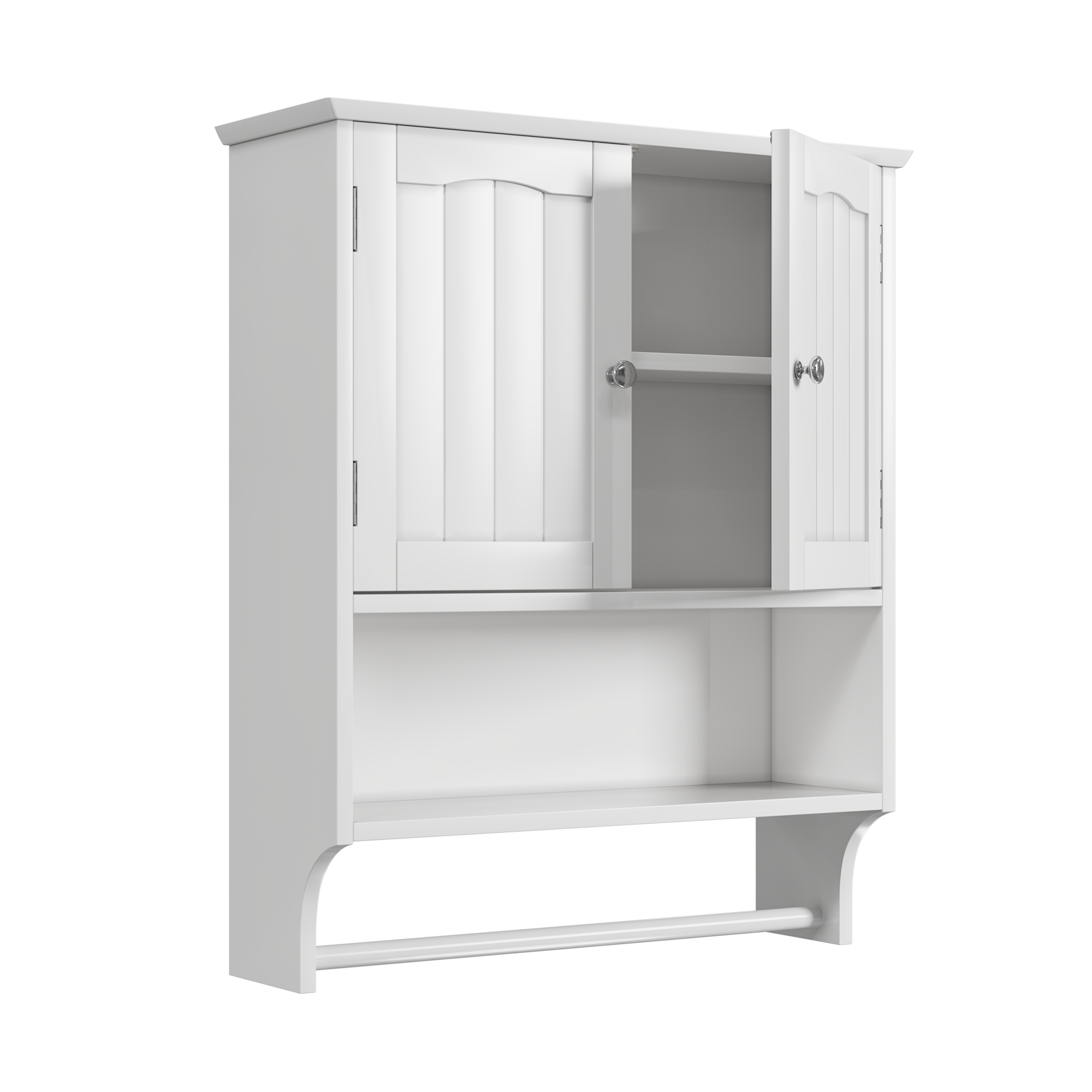 Badezimmerschrank Wandmontage Mit 1 Tür, 1 Offenem Fach Und 2 Verstellbaren Einlegeböden, Handtuchhalter, Mdf, Weiß