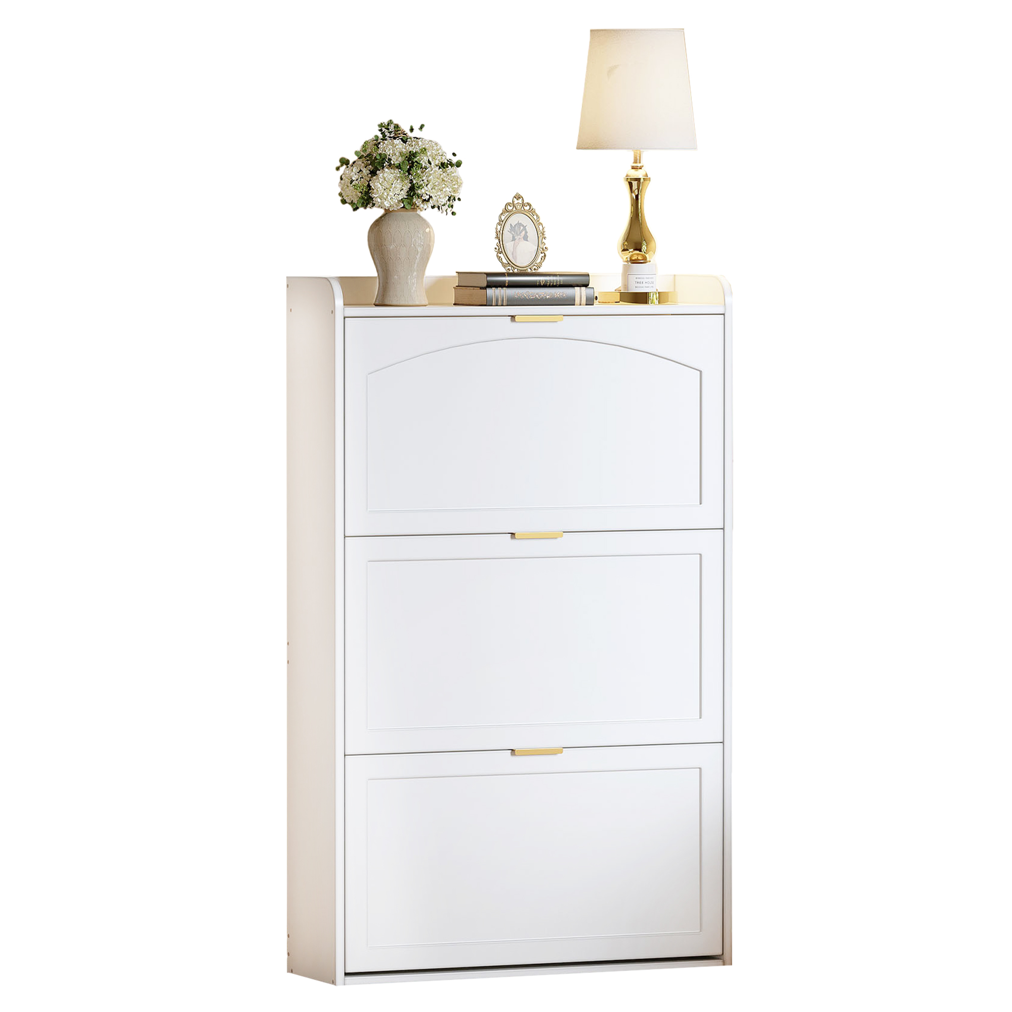 Schuhschrank Mit 3 Klappen Und Kippsicherung Fuer Flur Aus Spanplatte 76 X 23 X 118 Cm Weiss